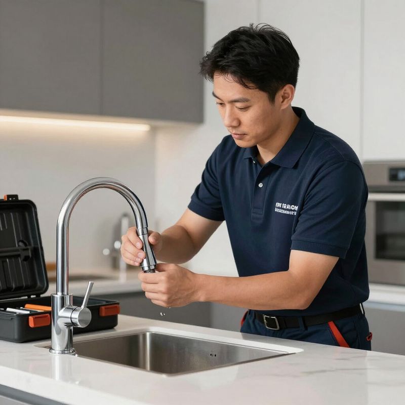 Plumber repairing a kitchen faucet